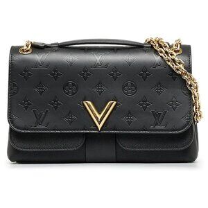 Pre-owned Louis Vuitton Monogram Cuir Plume Ecume Very Chain Bag Black
